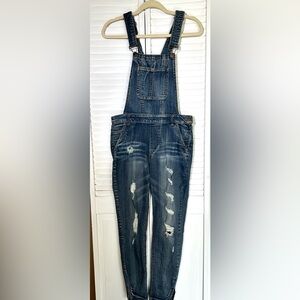Dollhouse Juniors Size 9 denim blue jean overalls distressed